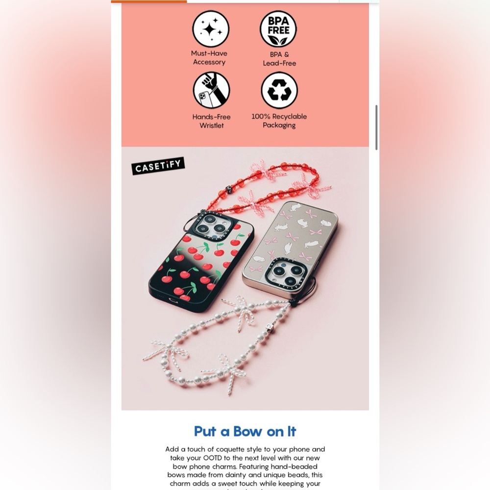 NEW - CASETiFY Bow Phone Charm - Frosted Bows - only 1 - Picture 2 of 3